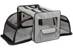 Pet Life Capacious Dual-Expandable Wire Folding Lightweight Collapsible Travel Pet Dog Crate - Grey - Large