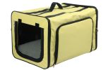 Pet Life Capacious Dual-Expandable Wire Folding Lightweight Collapsible Travel Pet Dog Crate - Khaki - Medium