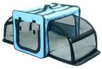 Pet Life Capacious Dual-Expandable Wire Folding Lightweight Collapsible Travel Pet Dog Crate - Blue - X-Large