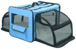 Pet Life Capacious Dual-Expandable Wire Folding Lightweight Collapsible Travel Pet Dog Crate - Blue - Small