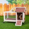 Wooden Rabbit Hutch 40.7" L x 23.4" W x 30" H; Bunny Cage with 4 Wheels; Auburn - default