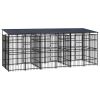Outdoor Dog Kennel with Roof Steel 119 ftÂ¬â‰¤ - Black