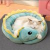 Cartoon Animals Shape Cute  Duck Cat Bed With Summer Mat Round Cat House Kennel Cushion Four Seasons Universal  - Green Dinosaur - L 55x45 cm