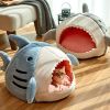 Washable Shark Cat House Cute Pet Sleeping Bed Warm Soft Cat Nest Kennel Kitten Cave  - Grey - S 43x40x30 cm