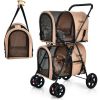 Double Pet Stroller 4-in-1 With Detachable Carrier And Travel Carriage - beige - Pets