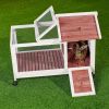 Wooden Rabbit Hutch 40.7" L x 23.4" W x 30" H; Bunny Cage with 4 Wheels; Auburn - default
