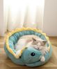 Cartoon Animals Shape Cute  Duck Cat Bed With Summer Mat Round Cat House Kennel Cushion Four Seasons Universal  - Green Dinosaur - L 55x45 cm