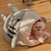 Washable Shark Cat House Cute Pet Sleeping Bed Warm Soft Cat Nest Kennel Kitten Cave  - Grey - S 43x40x30 cm