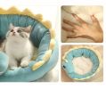 Cartoon Animals Shape Cute  Duck Cat Bed With Summer Mat Round Cat House Kennel Cushion Four Seasons Universal  - Green Dinosaur - L 55x45 cm