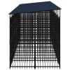 Outdoor Dog Kennel with Roof Steel 158.8 ftÂ¬â‰¤ - Black