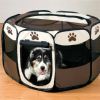 Portable Pet Soft Playpen;  Pop up Tent Indoor & Outdoor Use Durable Paw Kennel Cage;  Waterproof Bottom Removable Top Puppy Pen - brown